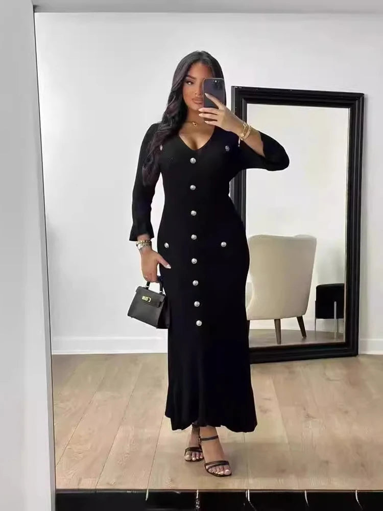 "Robe Longue Elégante tricotée en Col V"