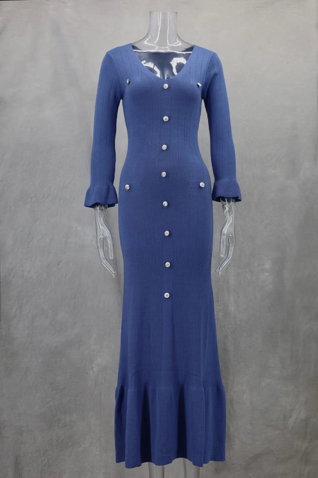"Robe Longue Elégante tricotée en Col V"