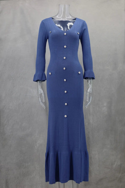 "Robe Longue Elégante tricotée en Col V"